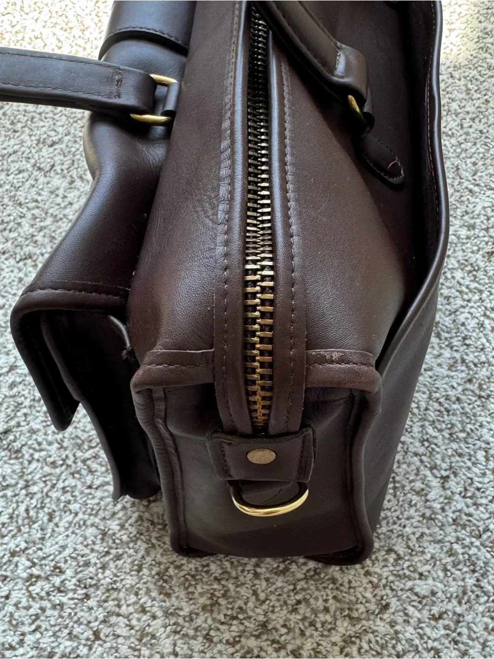 Classic Brown Leather Briefcase with Adjustable Strap